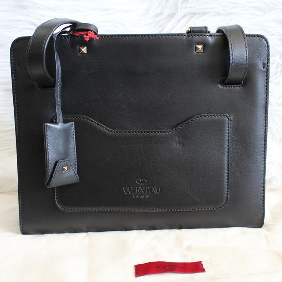 Valentino Joylock Black Leather Floral Applique Rockstud Satchel Shoulder Bag - Picture 2 of 16